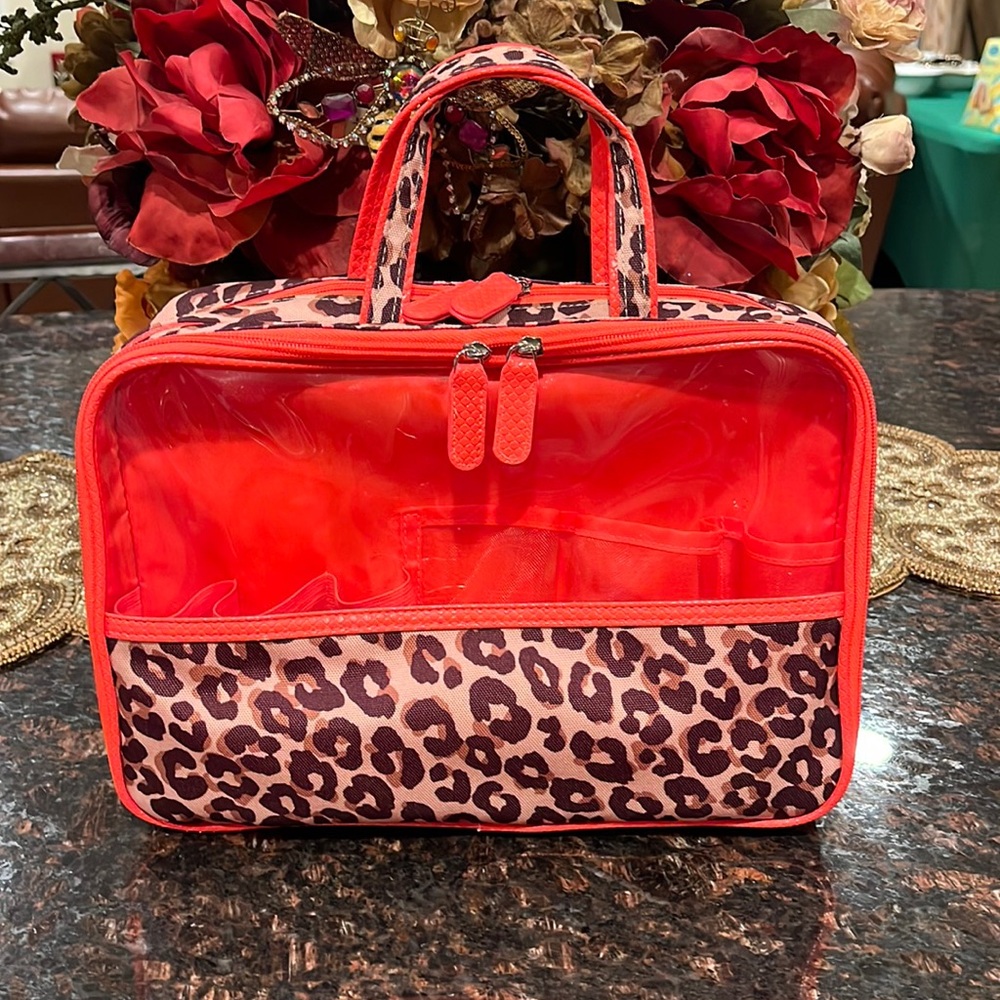 Modella Bright Orange And Leopard Print Double Sided Travel Bag